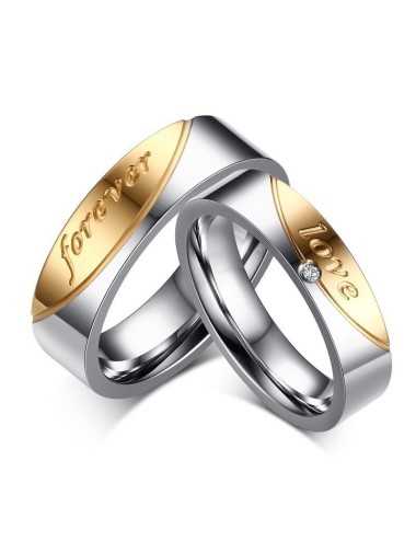 Anillos para parejas de acero inoxidable plateado con dorado "Forever Love"