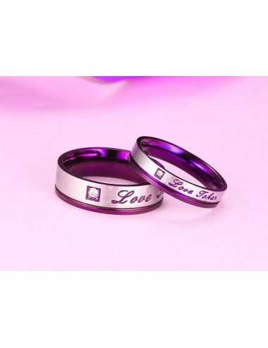 Anillos para parejas de Titanio morado con plateado "Love Taken"