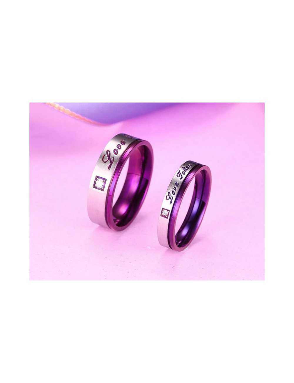 Anillos para parejas de Titanio morado con plateado "Love Taken"