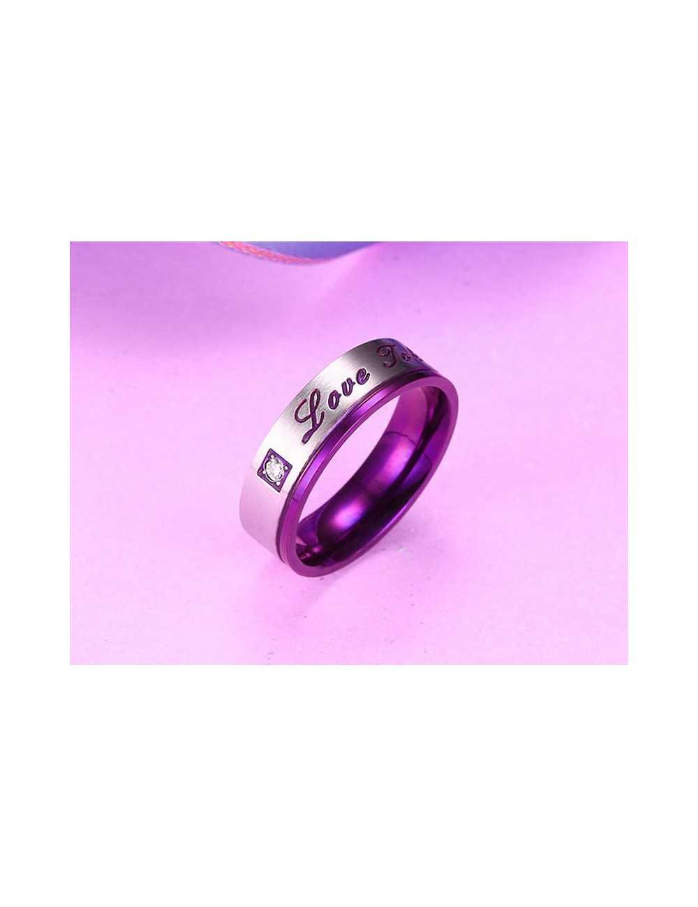 Anillos para parejas de Titanio morado con plateado "Love Taken"