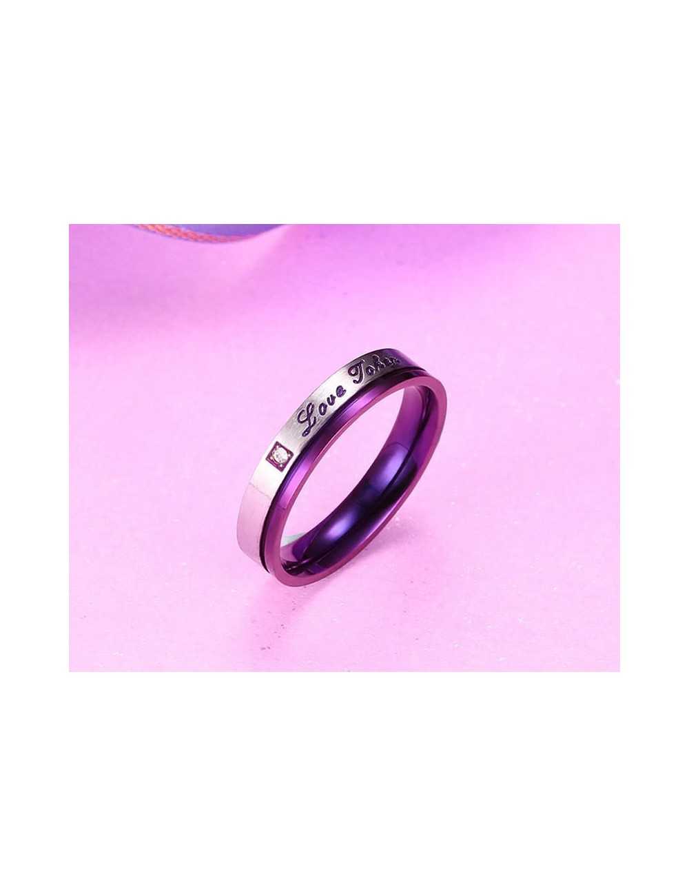 Anillos para parejas de Titanio morado con plateado "Love Taken"