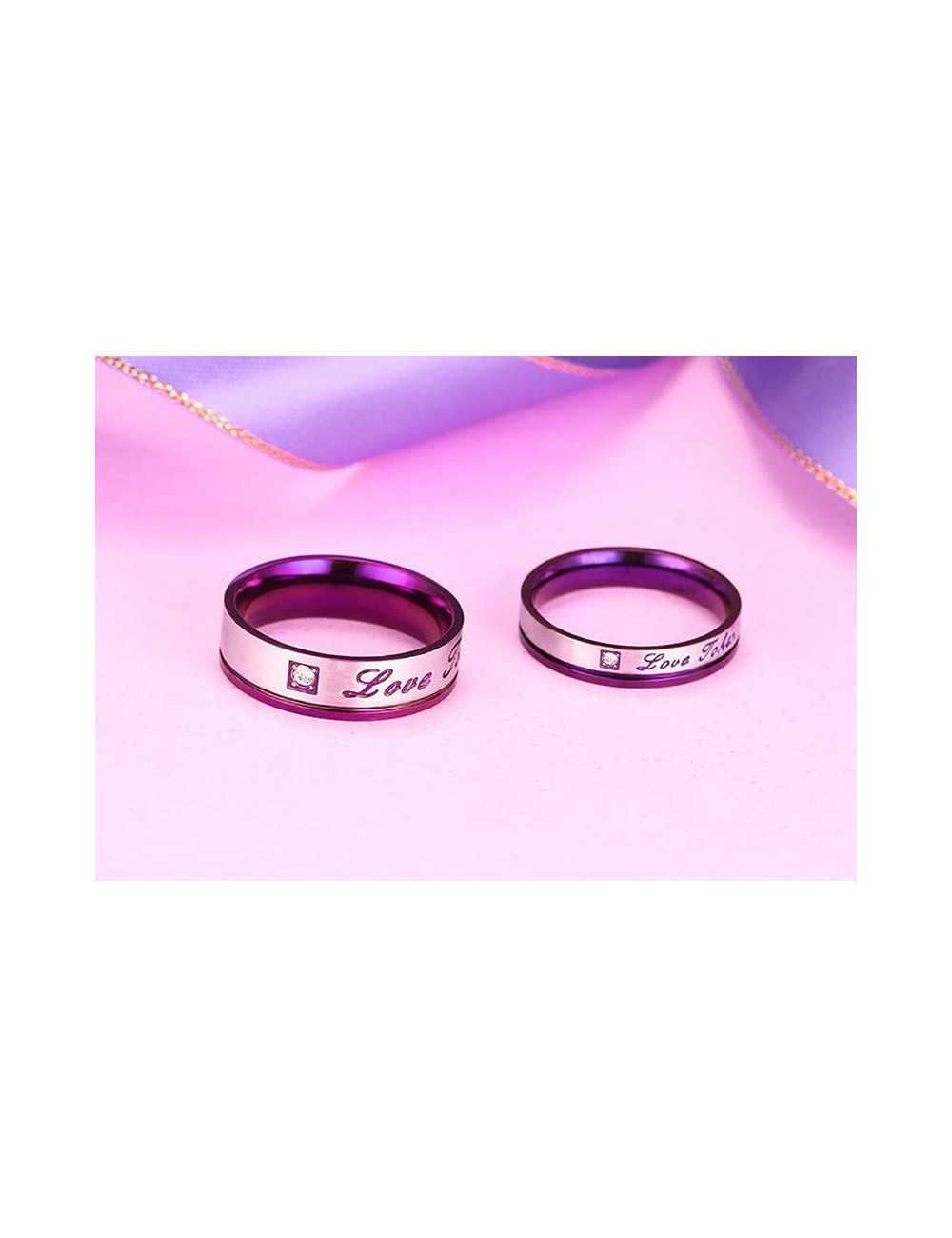 Anillos para parejas de Titanio morado con plateado "Love Taken"