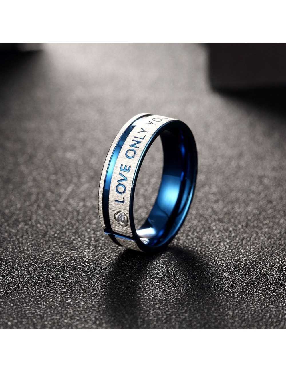 Anillos para parejas de Acero azul con plateado "Love Only You"