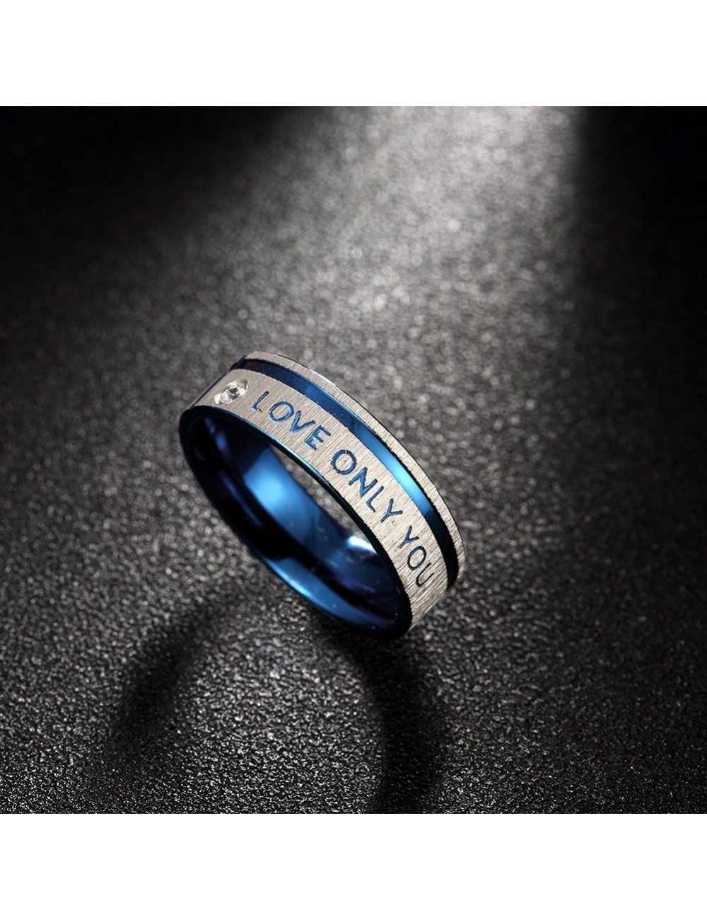 Anillos para parejas de Acero azul con plateado "Love Only You"