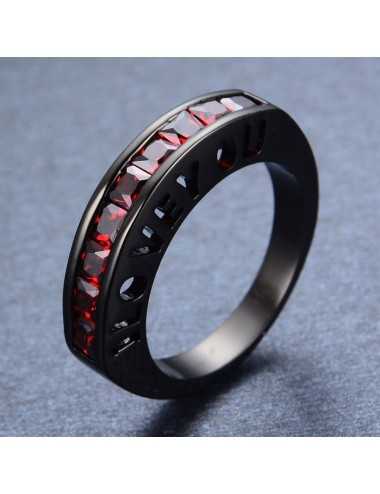 Anillo de oro negro laminado con cristales rojos "I Love You"