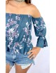 Blusa hombros descubiertos manga campana 3/4 con estampado flores