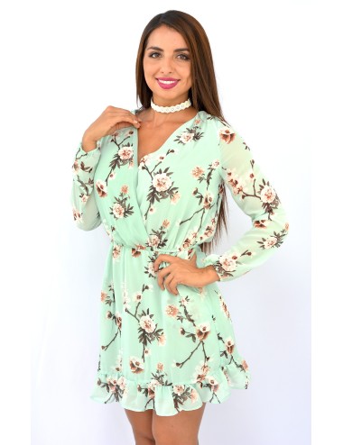 Vestido color menta estampado flores