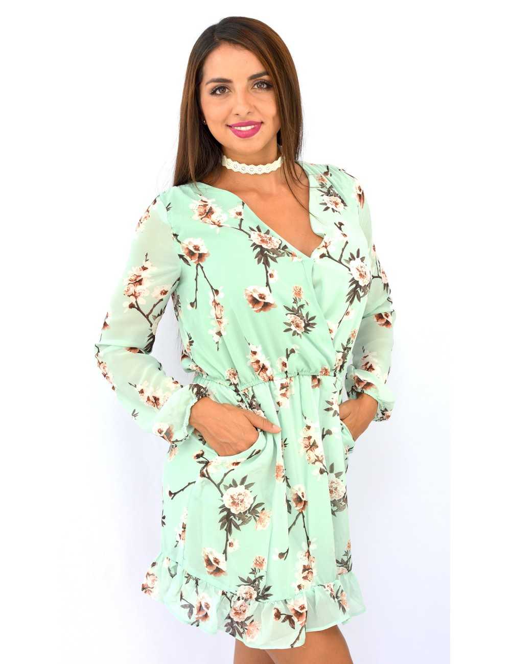 Vestido color menta estampado flores