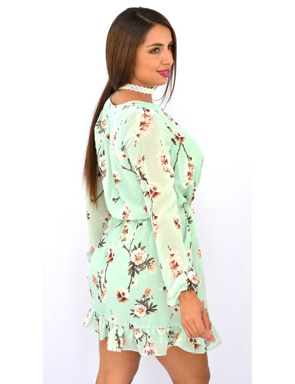 Vestido color menta estampado flores