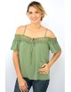 Blusa verde muzgo hombros descubiertos con crochet