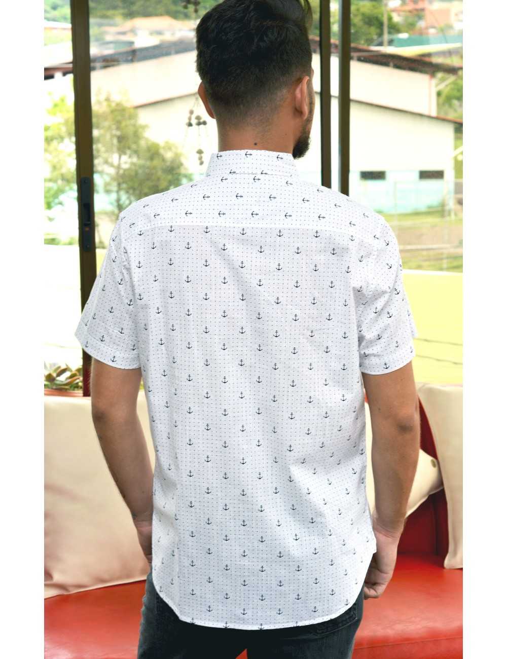 Camisa manga corta blanca con anclas azules