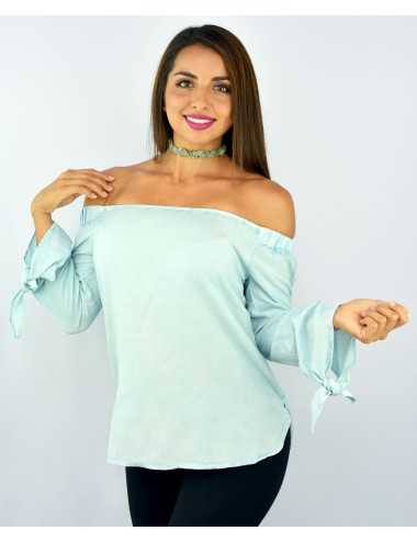 Blusa manga larga con lazo...