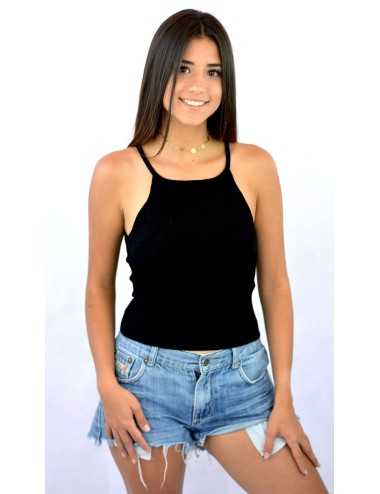 Blusa de tirantes stretch tela acordeón