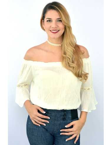 Blusa de manta manga campana hombros descubiertos