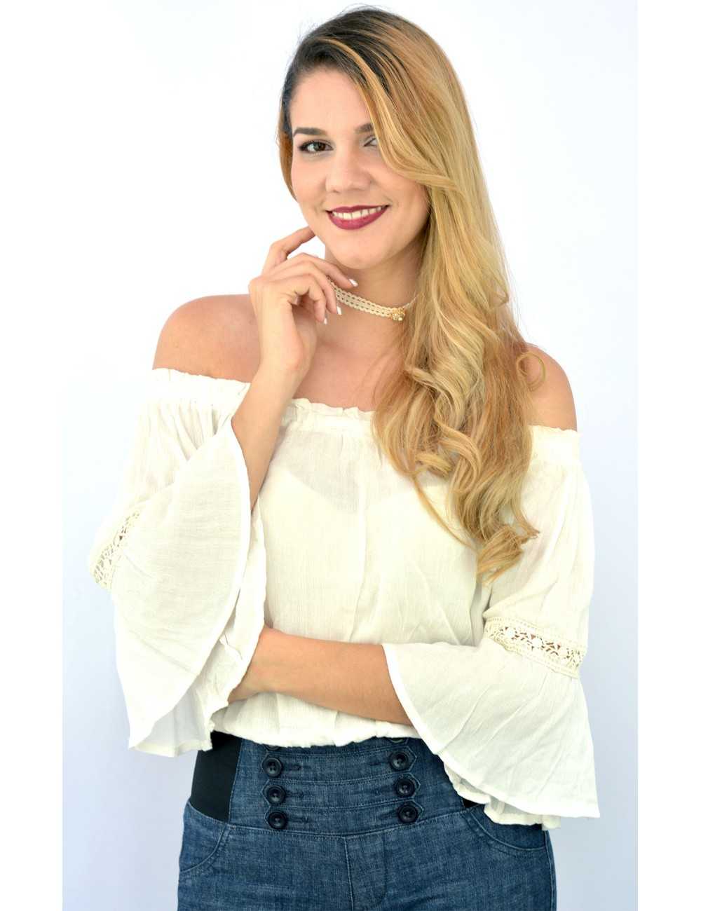 Blusa de manta manga campana hombros descubiertos