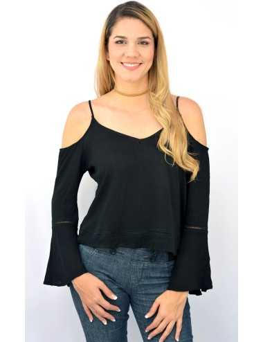 Blusa negra de manta manga campana