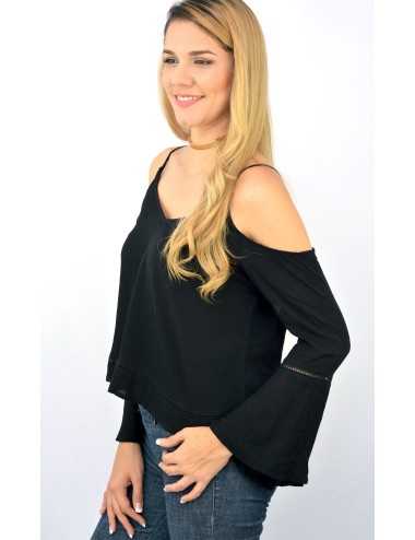 Blusa negra de manta manga campana