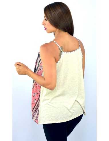 Blusa de tirantes con estampado rosado frontal