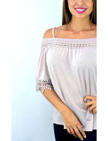 Blusa palo rosa hombros descubiertos crochet