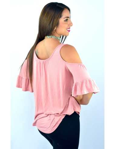 Blusa palo rosa hombros descubiertos lazo frontal