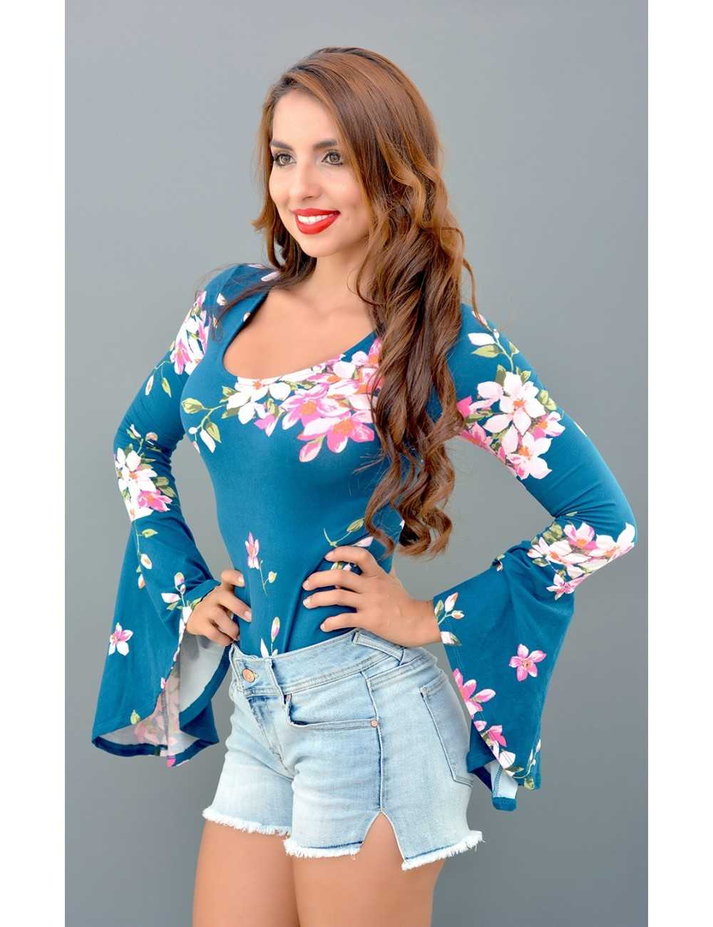 Leotardo/BodySuit floreado manga campana