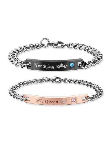 Pulseras para pareja "Her King, His Queen"