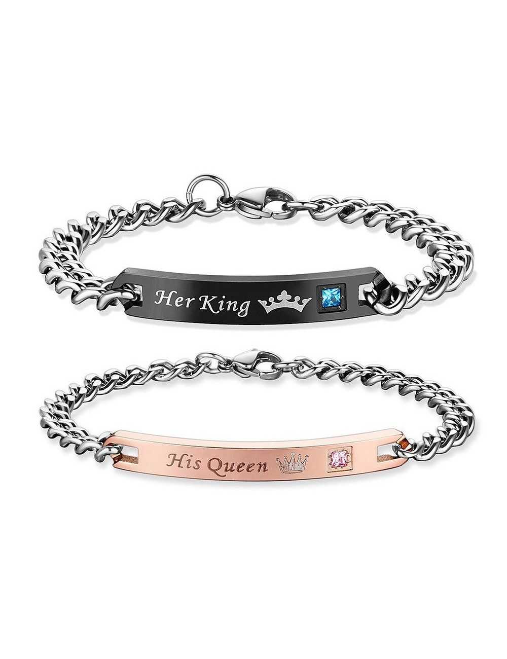 Pulseras para pareja "Her King, His Queen"