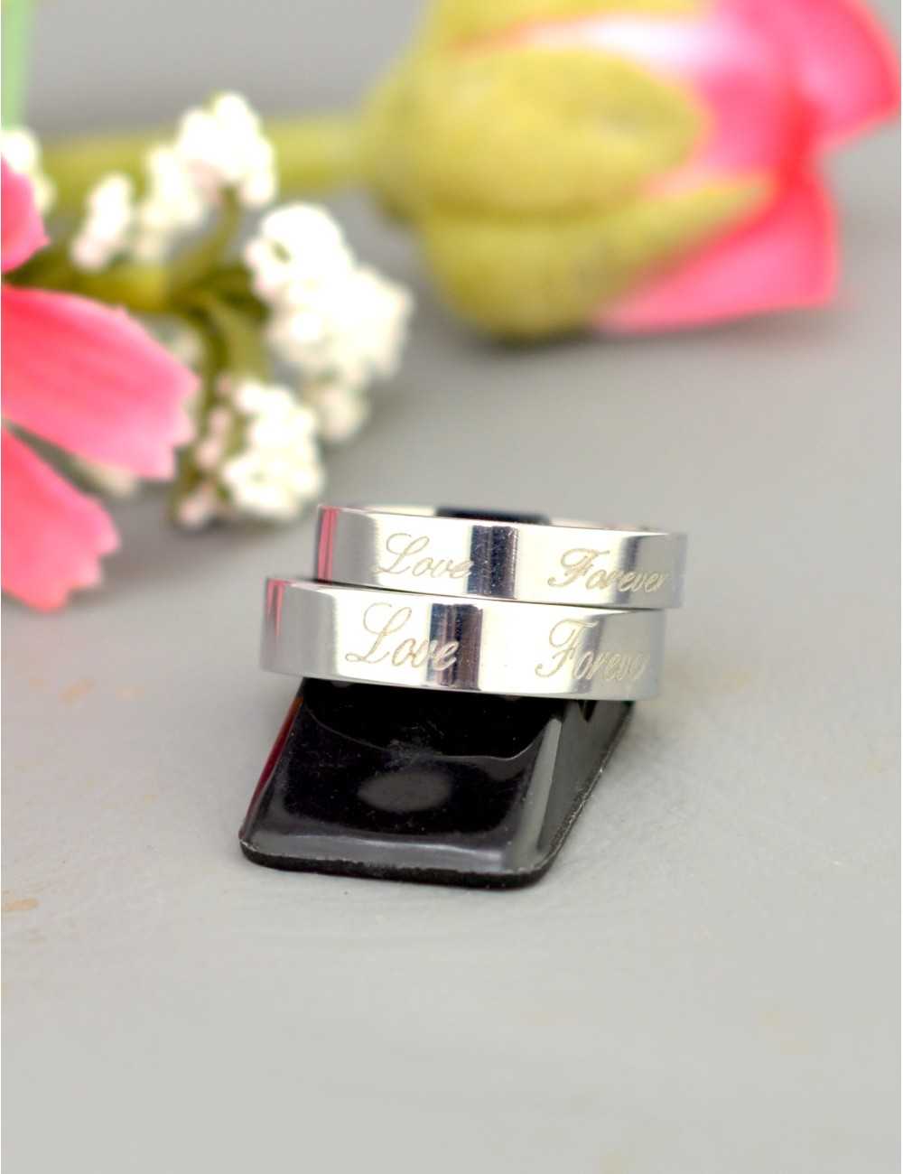 Anillos para parejas de acero inoxidable "Love Forever"