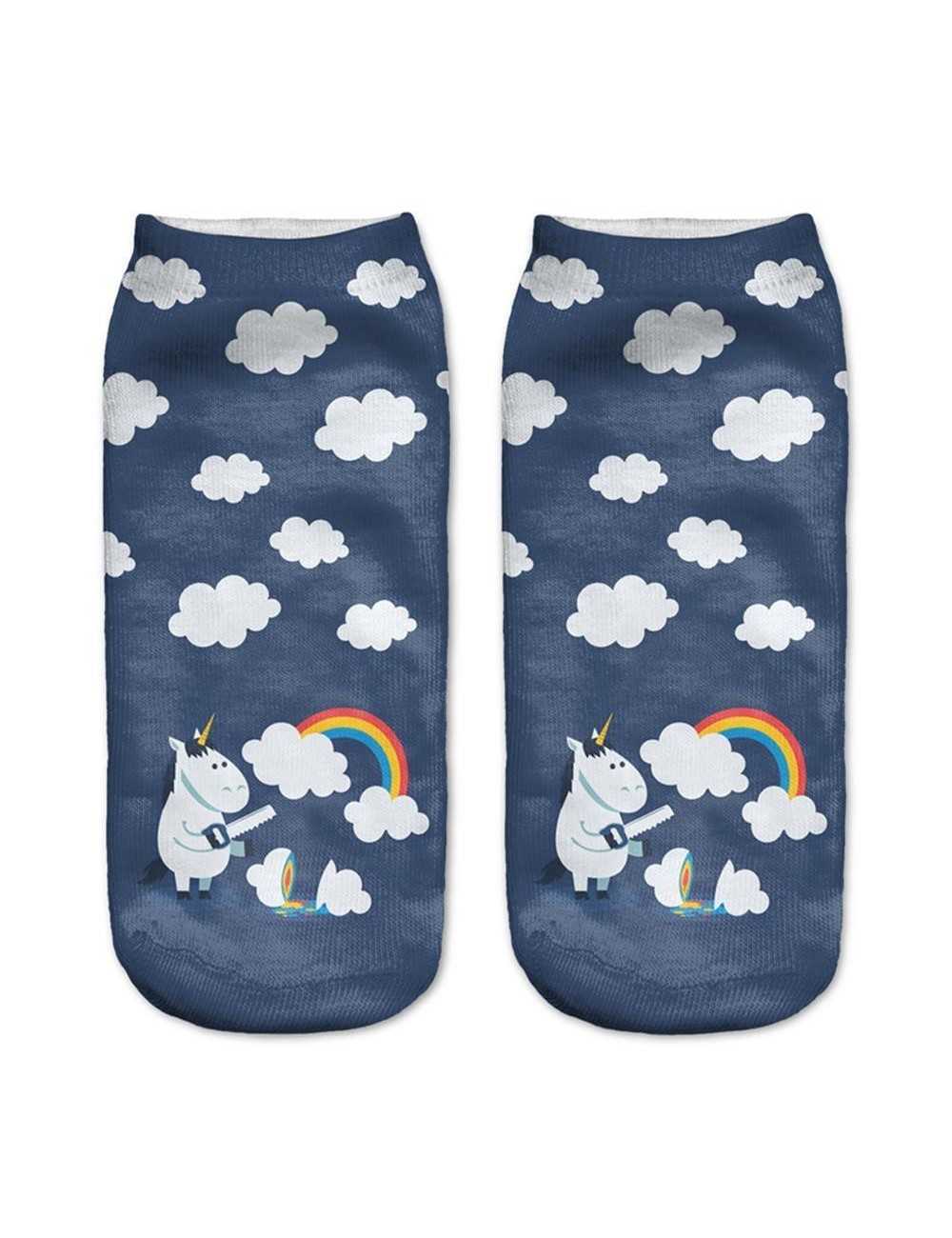 Medias azules con estampado de unicornios con nubes