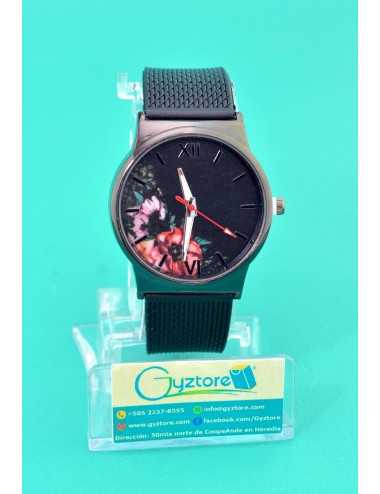 Reloj Negro con Estampado de Flores