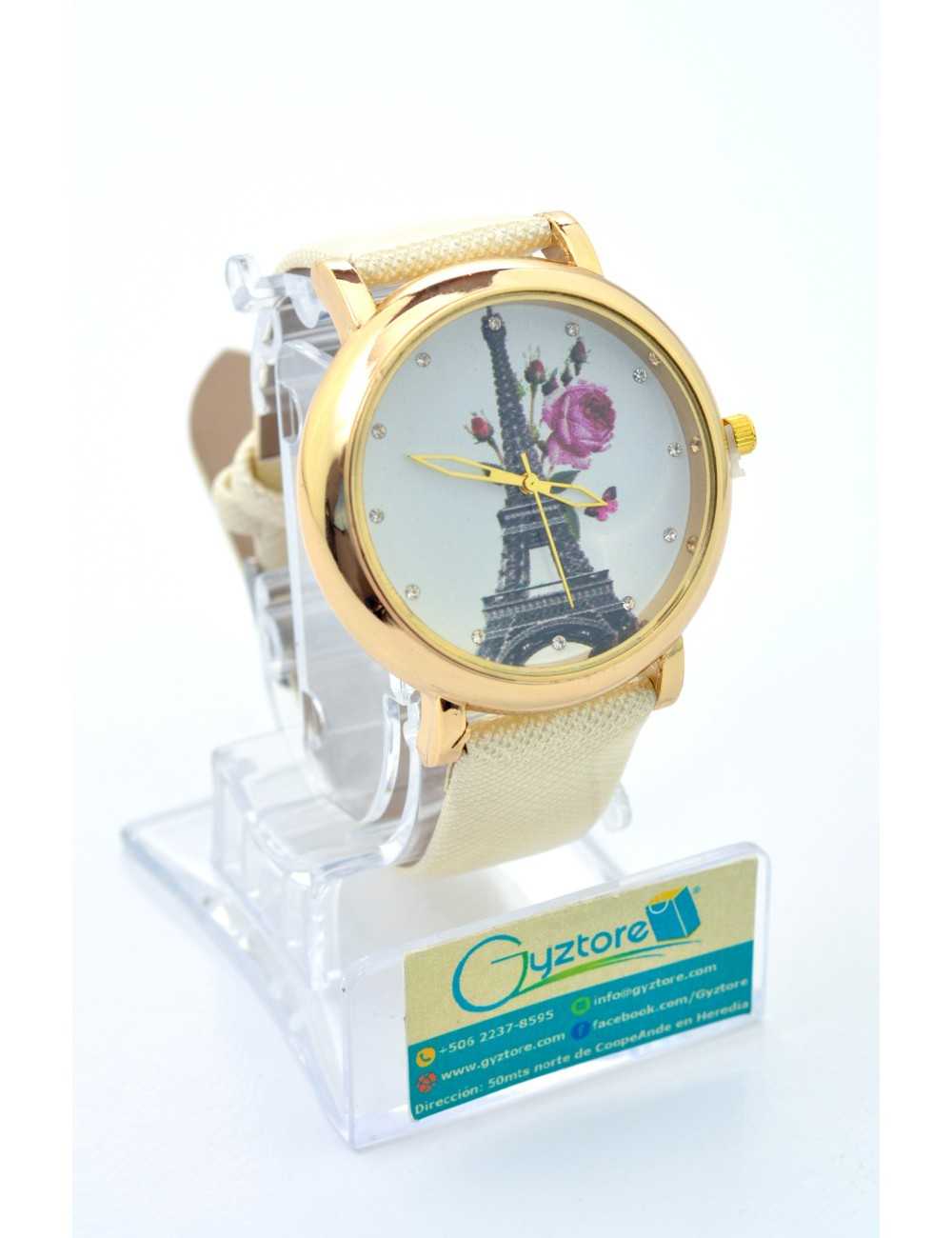 Reloj Diseno de Paris con Flores Faja Brillante