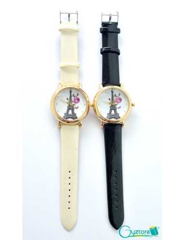 Reloj Diseno de Paris con Flores Faja Brillante