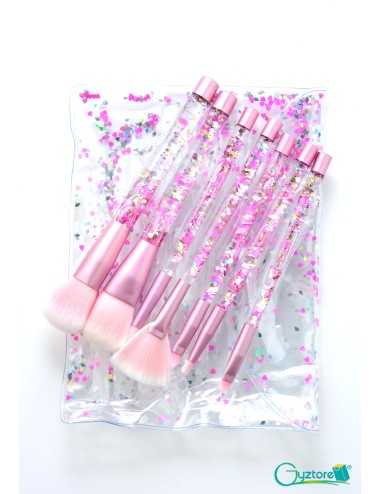 set 7 brochas cerdas rosadas con liquid gel