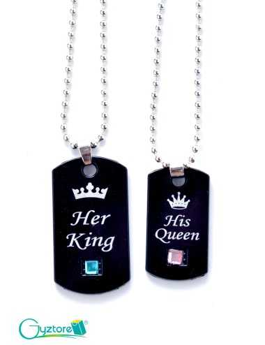 Collar para parejas "Her King, His Queen" color negro
