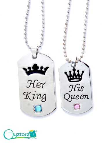 Collar para parejas "Her King, His Queen" color plateado