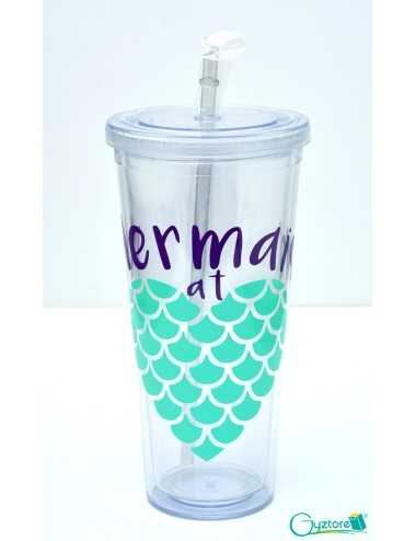 Vaso de plastico grande con pajilla "Mermaid at Heart"