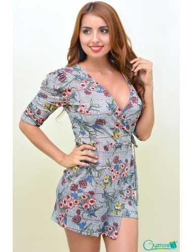 Romper gris con estampado cruzado frontal