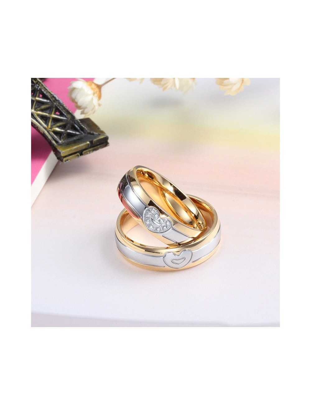 Anillos para parejas de acero dorado con plateaado