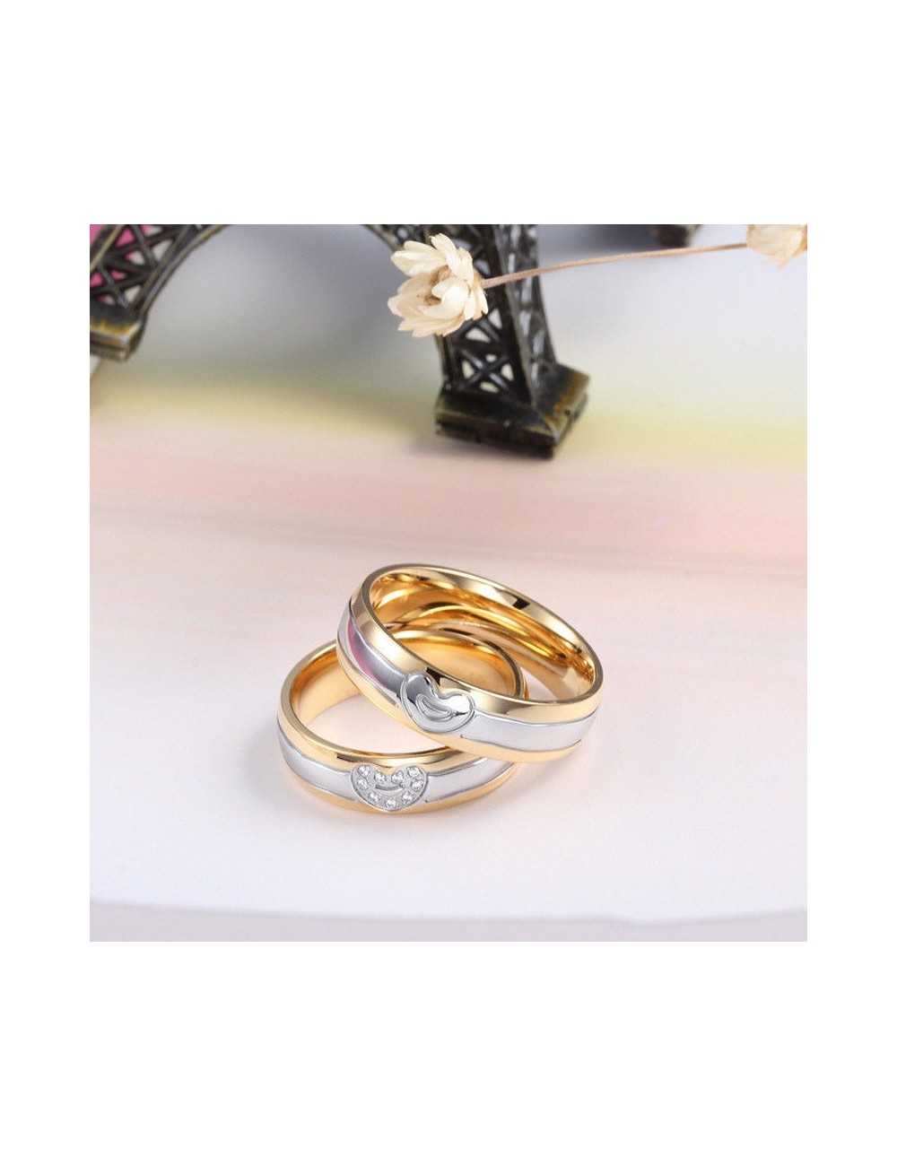 Anillos para parejas de acero dorado con plateaado