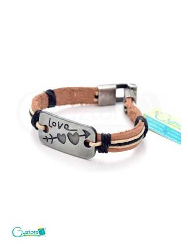 Pulseras para parejas de cuero con dije Love con flecha