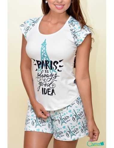 Pijamas color turquesa "Paris is always a good idea"