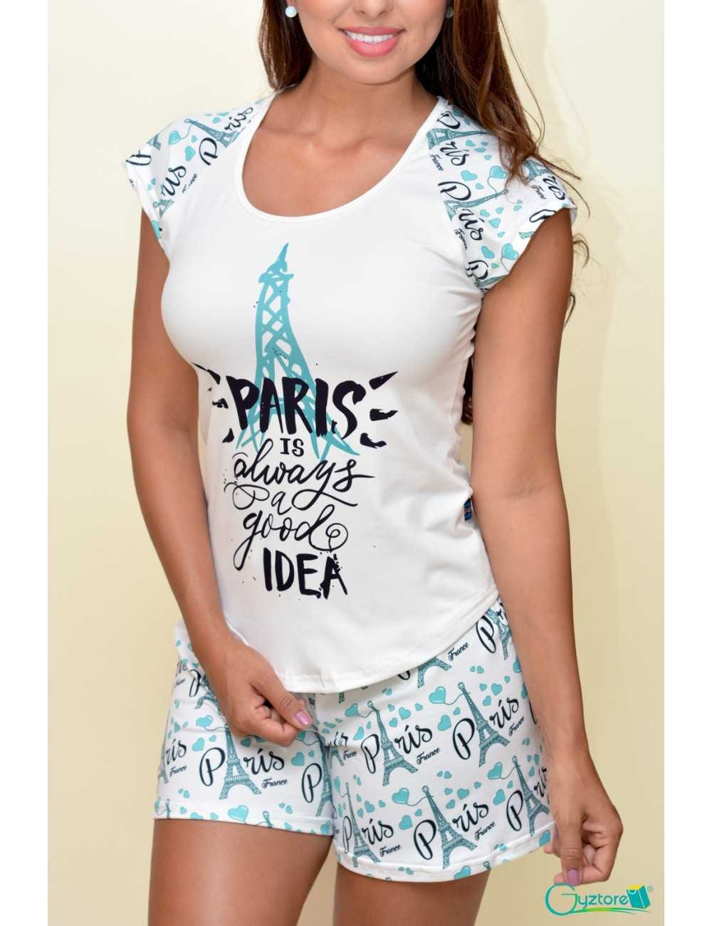 Pijamas color turquesa "Paris is always a good idea"