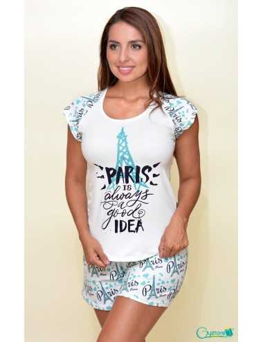Pijamas color turquesa "Paris is always a good idea"