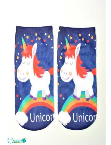 Medias azules con estampado de unicornio y arcoiris