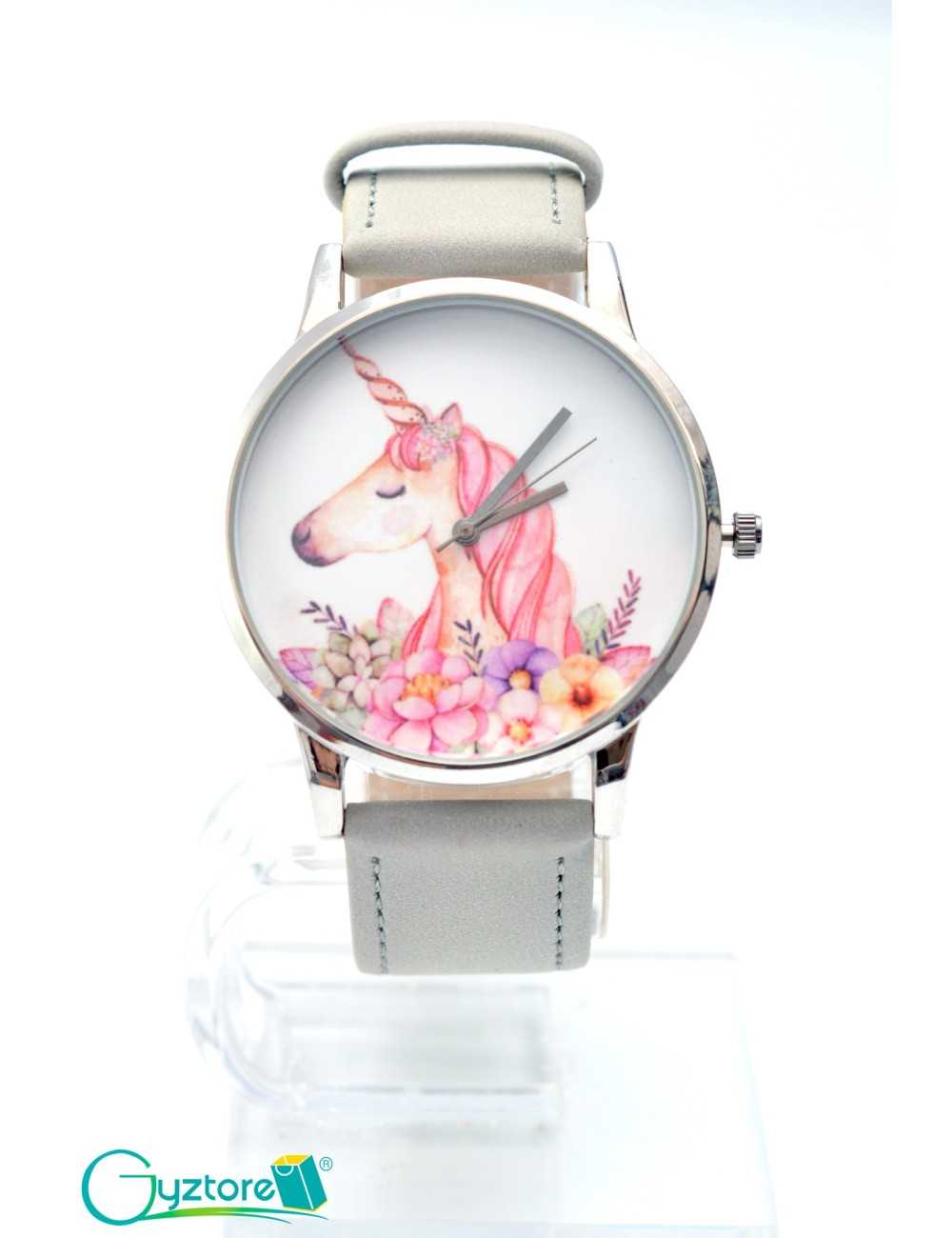 Reloj diseño de Unicornio con faja gris