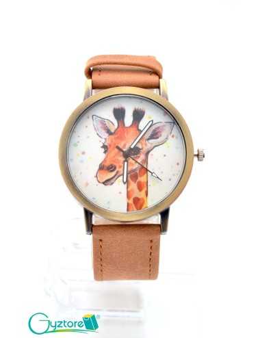 Reloj diseño de jirafa con faja cafe