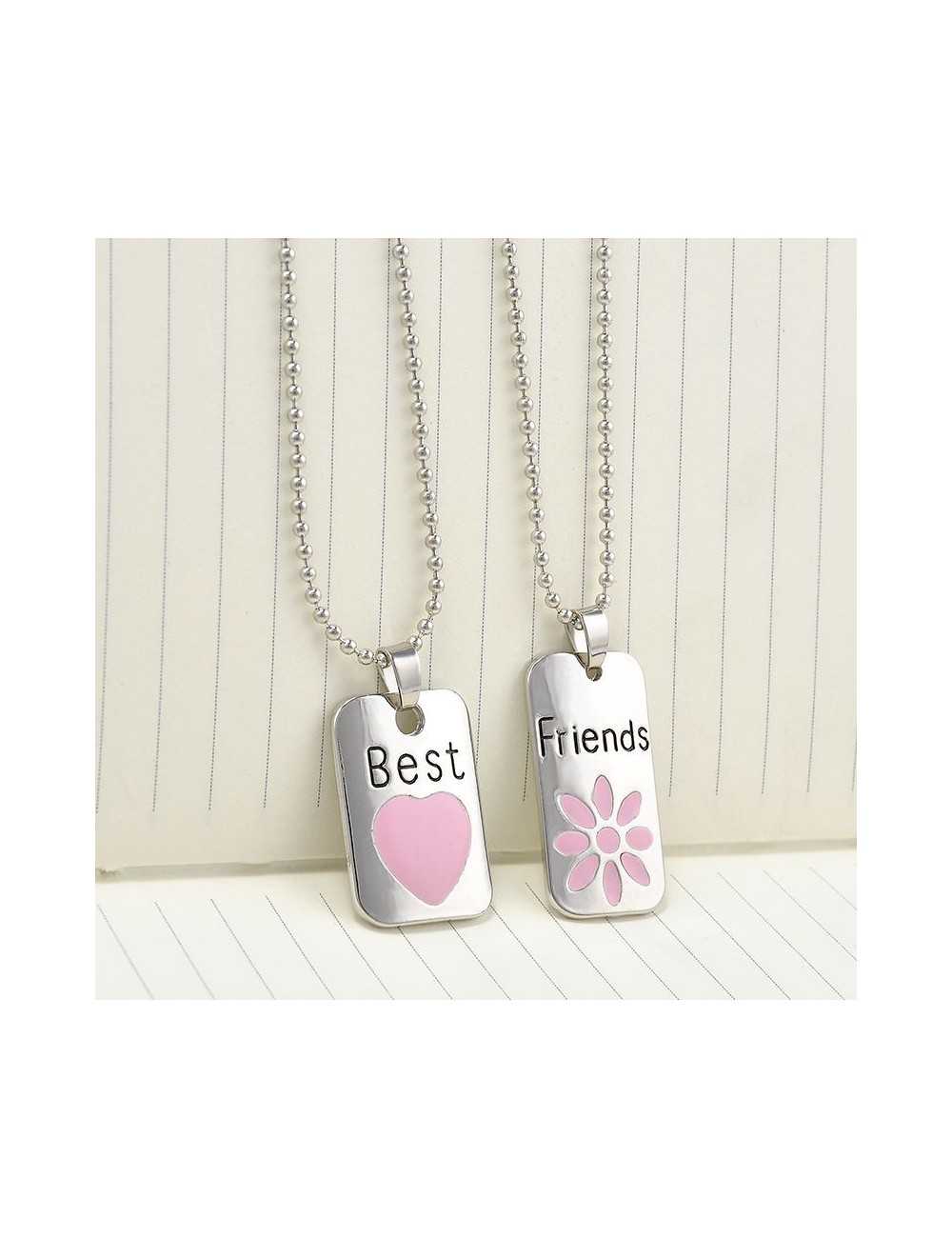 Collar rectangular para BFF corazón y flor