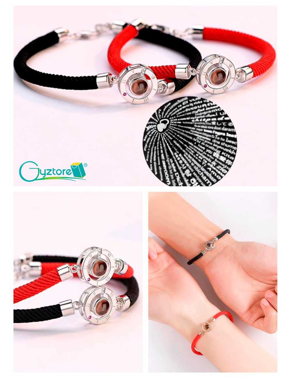 Brazalete te amo en 100 idiomas de cordón negro y rojo