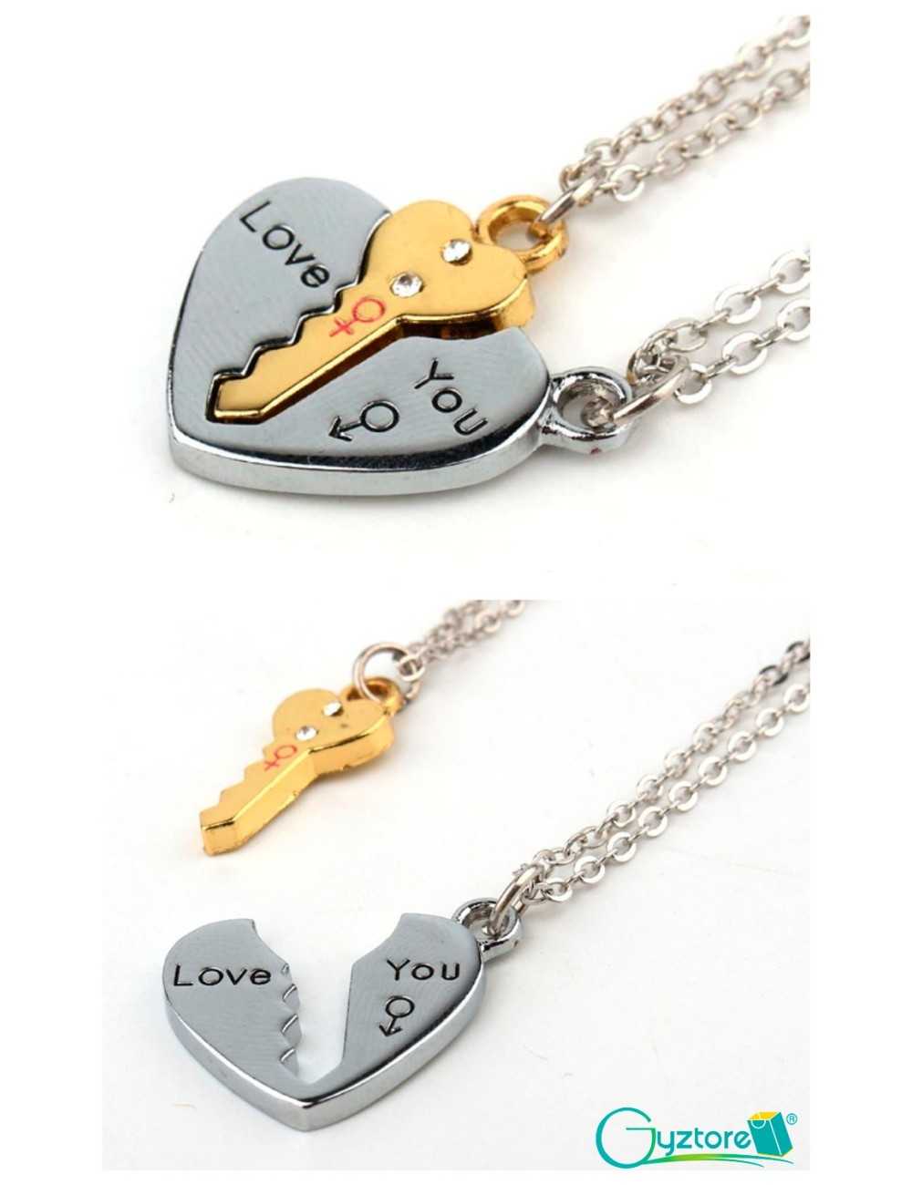 Collar I LOVE YOU para parejas corazón y llave