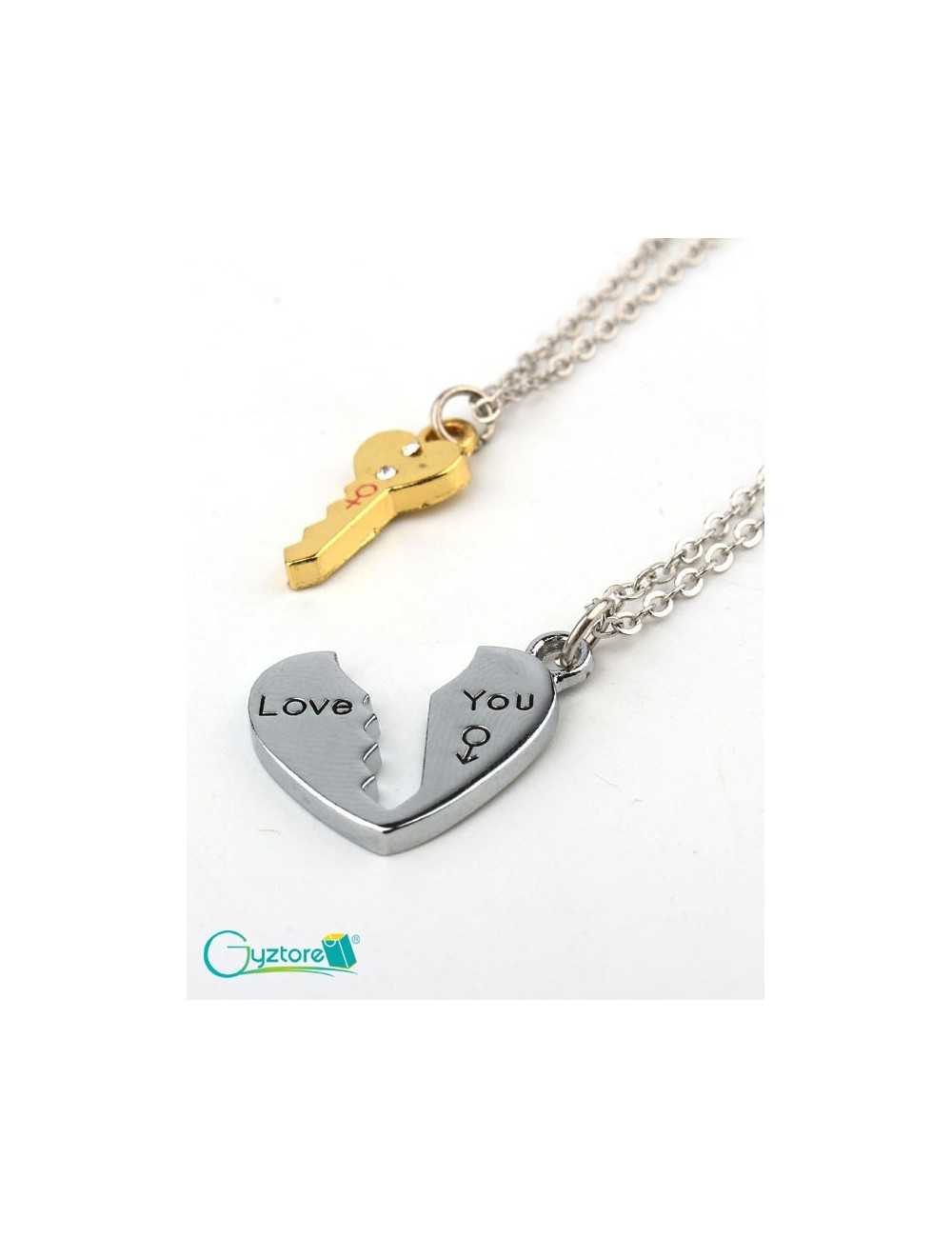 Collar I LOVE YOU para parejas corazón y llave